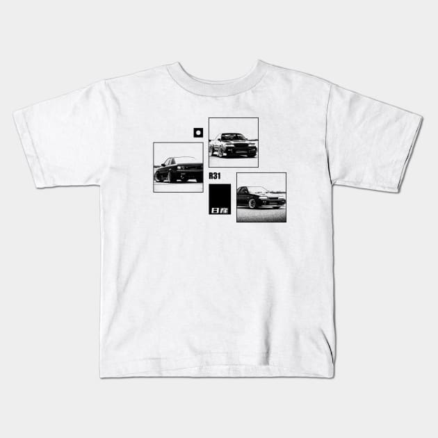 NISSAN SKYLINE GTS-R R31 Black 'N White Archive Kids T-Shirt by Cero